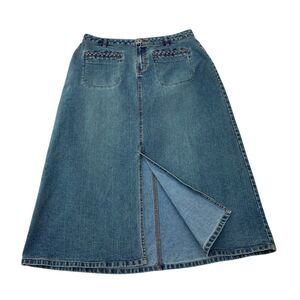 Lee Skirt Womens 16 Blue Maxi Jean Denim Front Slit Prairie Modest Cottagecore